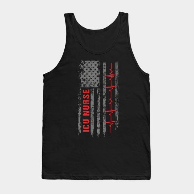 ICU Nurse Critical Care American Flag T-Shirt Tank Top by AKSA shop